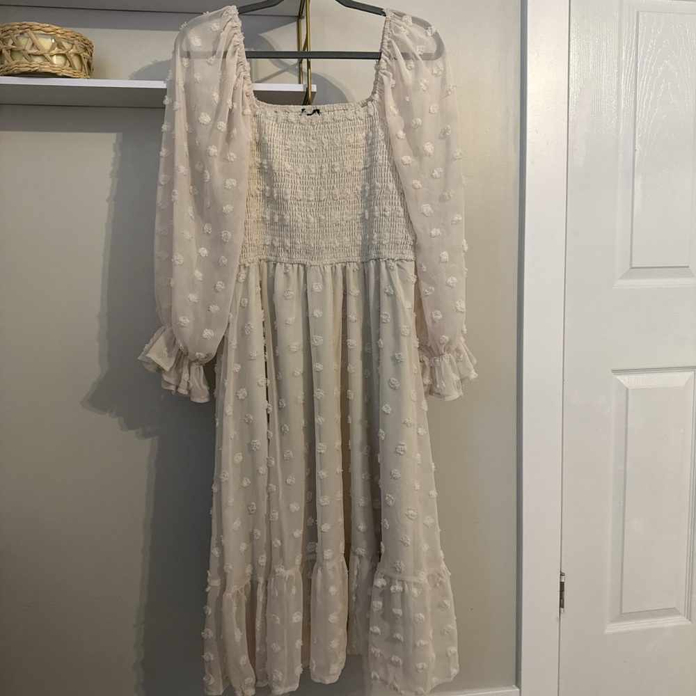 Simple Cream Textured Dress